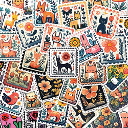 50张小动物邮票贴纸卡通可爱手机壳创意装饰笔记本电脑行李箱贴画ipad
