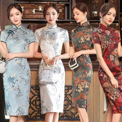 Chinese Traditional Dress Cheongsam Chipao 4XL Qipao双层旗袍