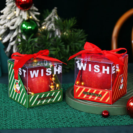 新款高档圣诞节苹果礼盒手提创意平安夜礼品盒透明平安果包装盒子