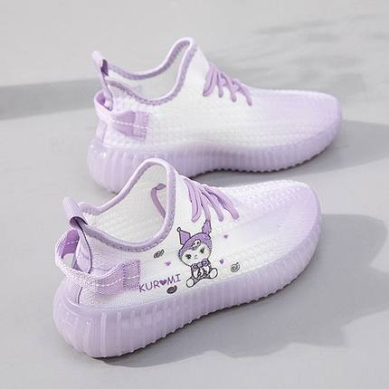 库洛米女童鞋夏季网面儿童女孩新款中大童运动跑鞋透气飞织椰子鞋