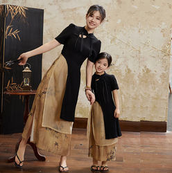新中式亲子装母女装套装国风裙子高端炸街洋气夏季复古气质旗袍裙