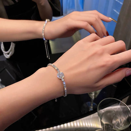 韩系新款ins轻奢满钻银色手链高级感手环小众设计冷淡风时尚手镯