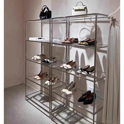 不锈钢服装店鞋货架包包鞋子展示架饰品摆放玻璃展示柜产品陈列柜