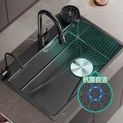 枪灰色纳米蜂窝压纹水槽SUS304不锈钢大单槽家用厨房洗碗池洗菜盆