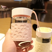 创意潮流樱花玻璃杯子带盖过滤网泡茶水杯女学生可爱小巧茶杯防烫