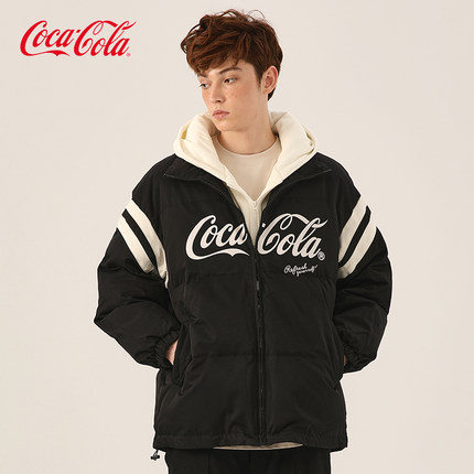 Coca-Cola/可口可乐 假两件棉服加厚连帽棉外套情侣冬装男女同款