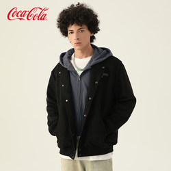 Coca-Cola/可口可乐 麂皮绒假两件拼接印花连帽夹克外套 男女同款