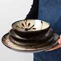 陶瓷盘子菜盘家用日式复古创意平盘西餐牛排盘碗碟组合微波炉餐具