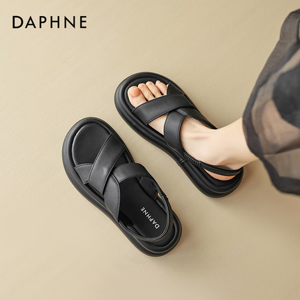 达芙妮罗马凉鞋女夏季外穿厚底运动沙滩鞋新款黑色休闲平底凉拖鞋