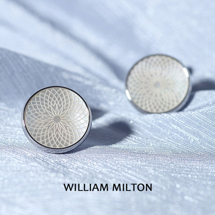 WILLIAM MILTON轻奢珍珠贝母雕花袖扣男士定制西装袖口钉高端礼盒