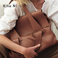 kikani 法国女士公文包通勤真皮大容量休闲单肩手提包翻盖软皮包