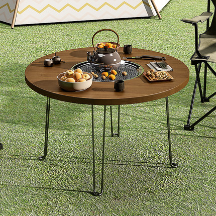 新款烧烤桌可折叠桌子冬季家用围炉桌烤火桌户外易携带小餐桌圆形
