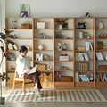 纯实木书柜整面墙书柜橡木客厅置物架组合落地简约现代大书架书房