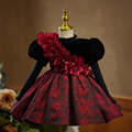 儿童高端公主裙主持人女童钢琴演奏演出服红色周岁礼服女宝宝冬季