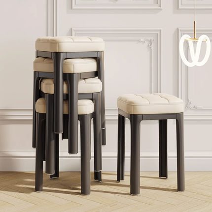 软包凳子家用客厅餐椅成人高脚凳加厚塑料方凳现代简约可叠放板凳