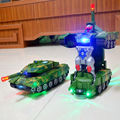 儿童变形机器人电动玩具坦克车装甲车发光音乐男孩 3-6岁变形坦克