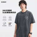 XAKA水洗刺绣灰色短袖t恤男夏天280g重磅纯棉美式复古做旧半袖潮