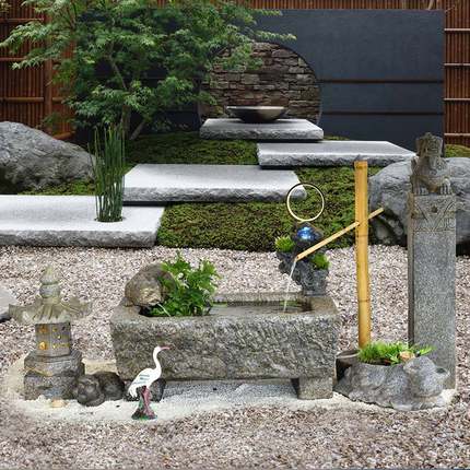 中式假山流水摆件室外石槽鱼缸庭院装饰水景造景石头小院阳台鱼池