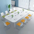 白色会议桌长桌椅组合简约现代北欧大小型板式拼接长条桌子6/8人