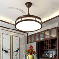 新中式风扇灯隐形吊扇灯led实木客厅吊灯餐厅灯中国风一体电扇灯