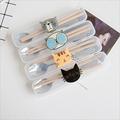 可携式餐具筷子勺子套装可爱三件套学生叉子儿童筷盒木单人卡通收
