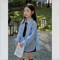新品巴拉巴拉女童2024韩版时髦衬衫春装新款儿童领带百搭休闲上衣