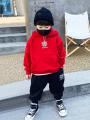 红色卫衣男童加绒连帽外套童装2022新款冬季加厚宽松洋气套头上衣