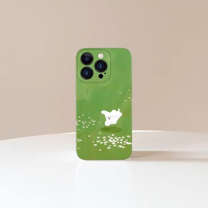 踏春~趣味可爱小狗iPhone15promax苹果13手机壳小米14华为mate60绿色nova12适用夏天oppo荣耀100一加全包硬绿
