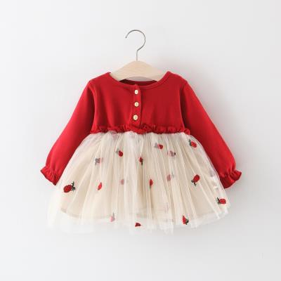女宝宝周岁礼服公主裙女童装红色连衣裙婴幼儿洋气春秋季裙子小童