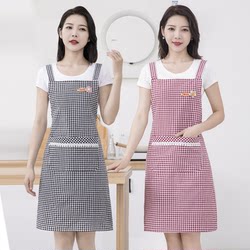 韩版家用围裙女小清新厨房做饭透气夏背带时尚围腰棉布罩衣工作服