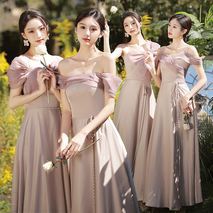 粉色伴娘服2024新款平时可穿高级感小众婚礼姐妹团晚礼服裙女显瘦