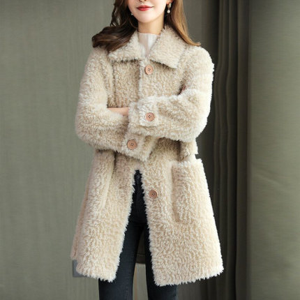 高货2024冬季新款颗粒绒羊剪绒外套女中长款年轻韩版毛毛皮草大衣