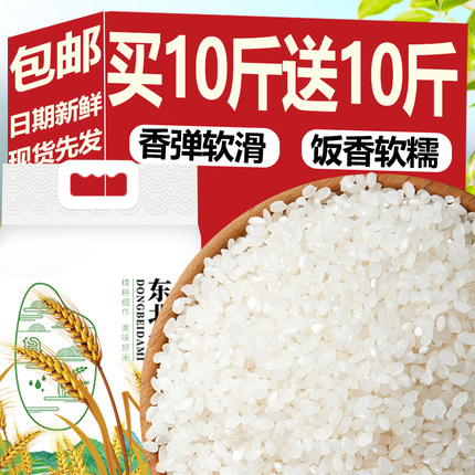 新米五常大米东北大米长粒香米买10斤送10斤2023年新圆粒饱满大米
