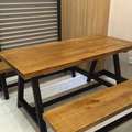 爆铁艺餐桌椅组合实木桌子长桌长凳子原木长条桌长方形桌椅长板品