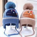 秋冬季韩版婴儿针织帽子宝宝可爱恐龙毛线护耳男孩儿童加绒保暖帽