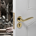 美式卧室门锁室内门把手家用静音房门锁PVD金色分体实木门锁锁具