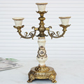 欧式合金陶瓷烛台别墅样板房客厅玄关餐桌装饰摆件美式三头蜡烛台