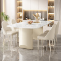 现代简约奶油风岩板餐桌椅组合家用白色小户型客厅长方形轻奢饭桌