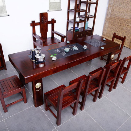 定制老船木茶桌椅组合实木办公室泡茶台茶具套装桌子一体功夫茶几
