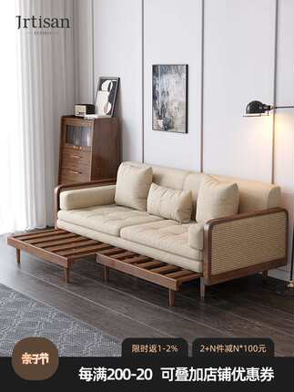 健匠北欧实木沙发床客厅坐卧简约现代小户型两用床可折叠双人沙发