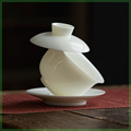 羊脂玉瓷三才盖碗可悬停茶杯白瓷单个敬茶碗子陶瓷悬浮泡茶具家用