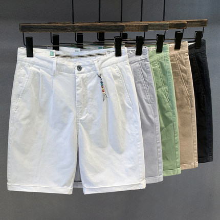 高端重磅纯棉白色工装休闲短裤男士夏季五分裤日系宽松薄款中裤子