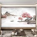 中式电视背景墙壁画2022年新款墙纸客厅卧室影视墙布山水壁纸壁布