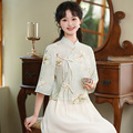 新中式国风套装改良旗袍连衣裙两件套仙气麻棉文艺少女套装