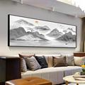 黑白山水画客厅长条挂画简约现代水墨沙发背景墙装饰画一整张横版