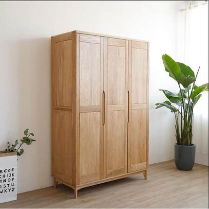 北欧日式衣柜 实木衣柜 白橡木衣柜 大衣橱小户型橡木卧室两门3门
