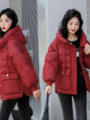 红色时尚洋气羽绒棉服女冬短款宽松小个子休闲面包服显瘦学生外套
