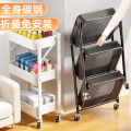 小推车置物架多层可移动折叠书架厨房落地零食书包收纳柜家用客厅