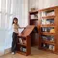 舒牧折叠书桌转角书柜一体美式实木书房家用儿童书架小户型电脑桌