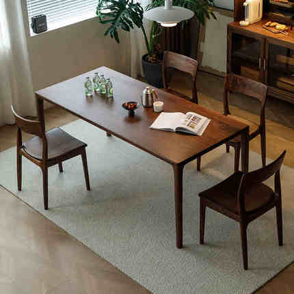 北欧全实木餐桌北美黑胡桃木长方形饭桌书桌禅意茶桌榫卯大板桌